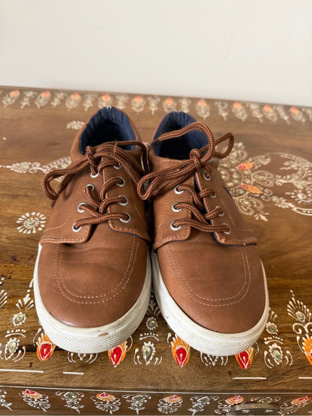 Nautica Berrian Boys Brown Boat Shoes Lace-Up Youth Size 1